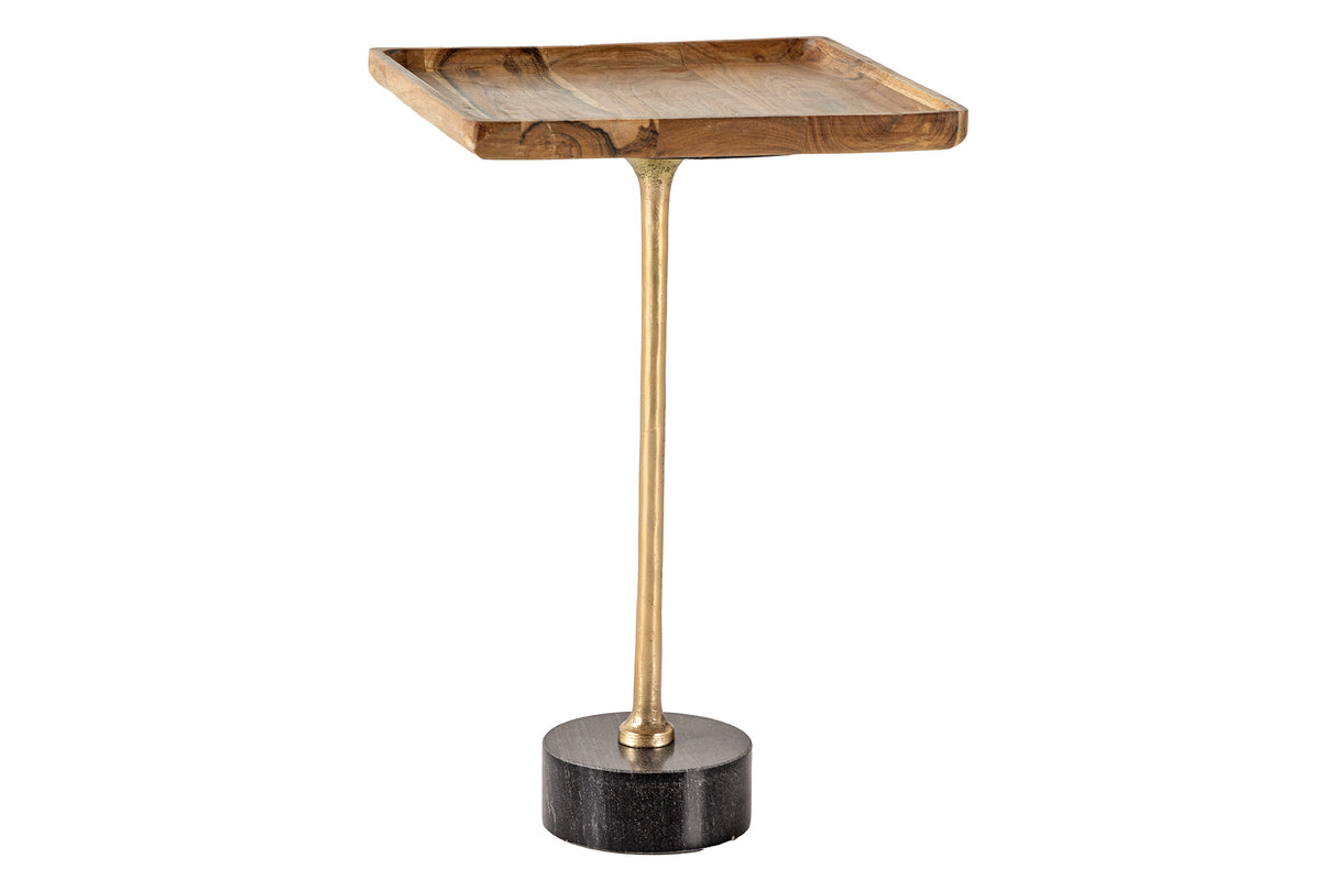 Beistelltisch TRAYFUL 55cm quadratisch 35cm Akazienplatte und Marmorsockel