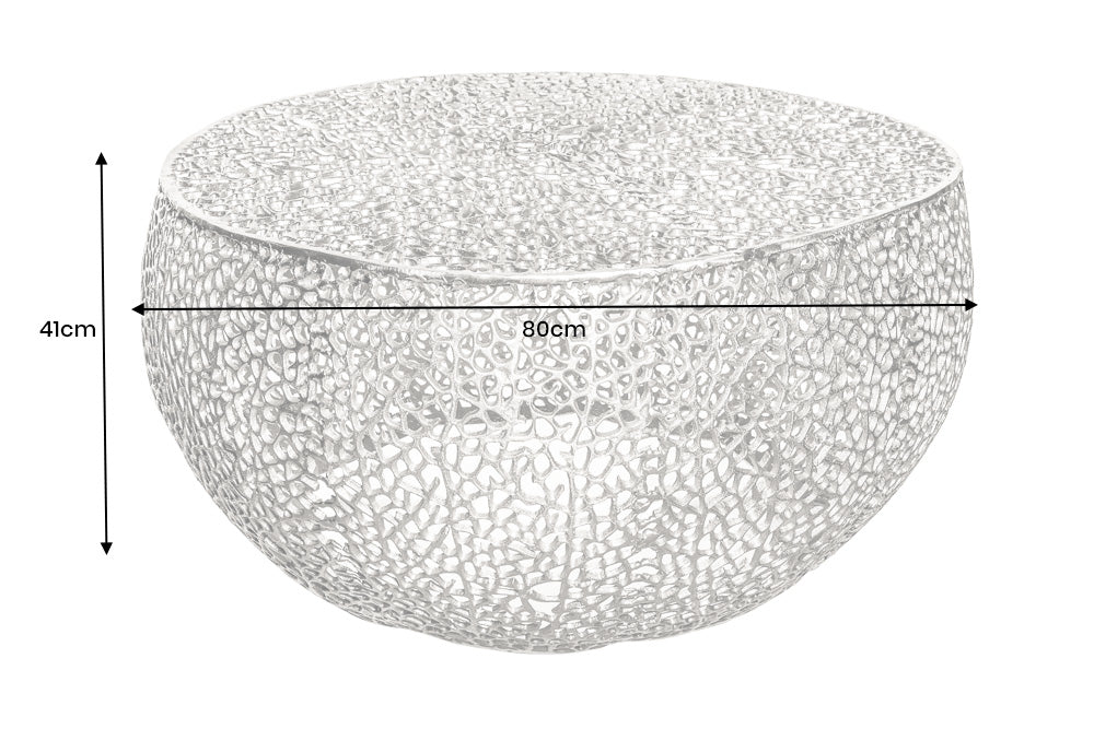 Coffee table LEAF 80cm metal silver handmade