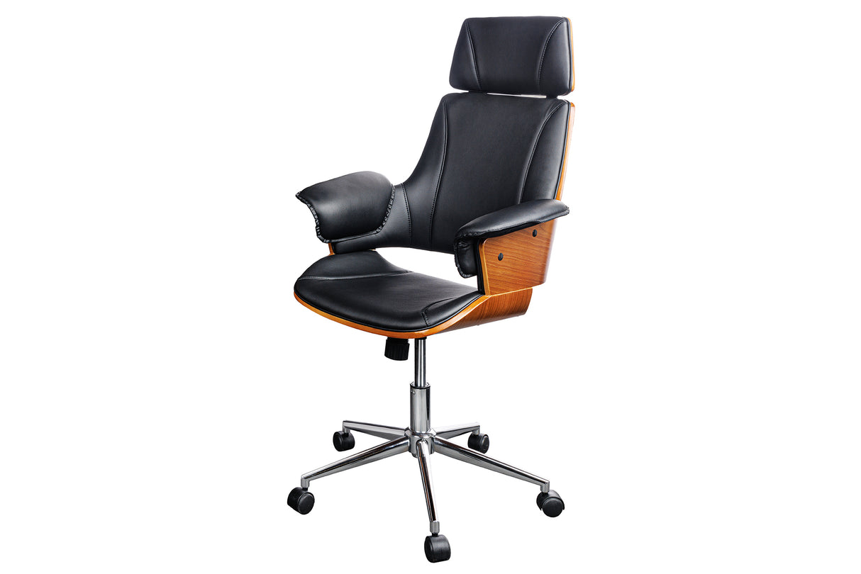 Office chair MANHATTAN 44-54cm rotatable artificial leather black and walnut wood