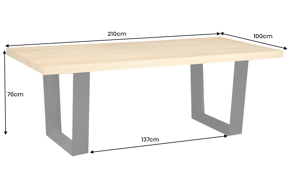Dining table ZEUS 210cm natural oak wood look w/ black metal frame