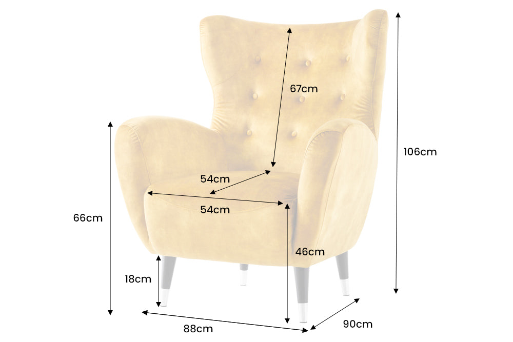 Ohrensessel DON mit silbernen Kappen Samt senfgelb