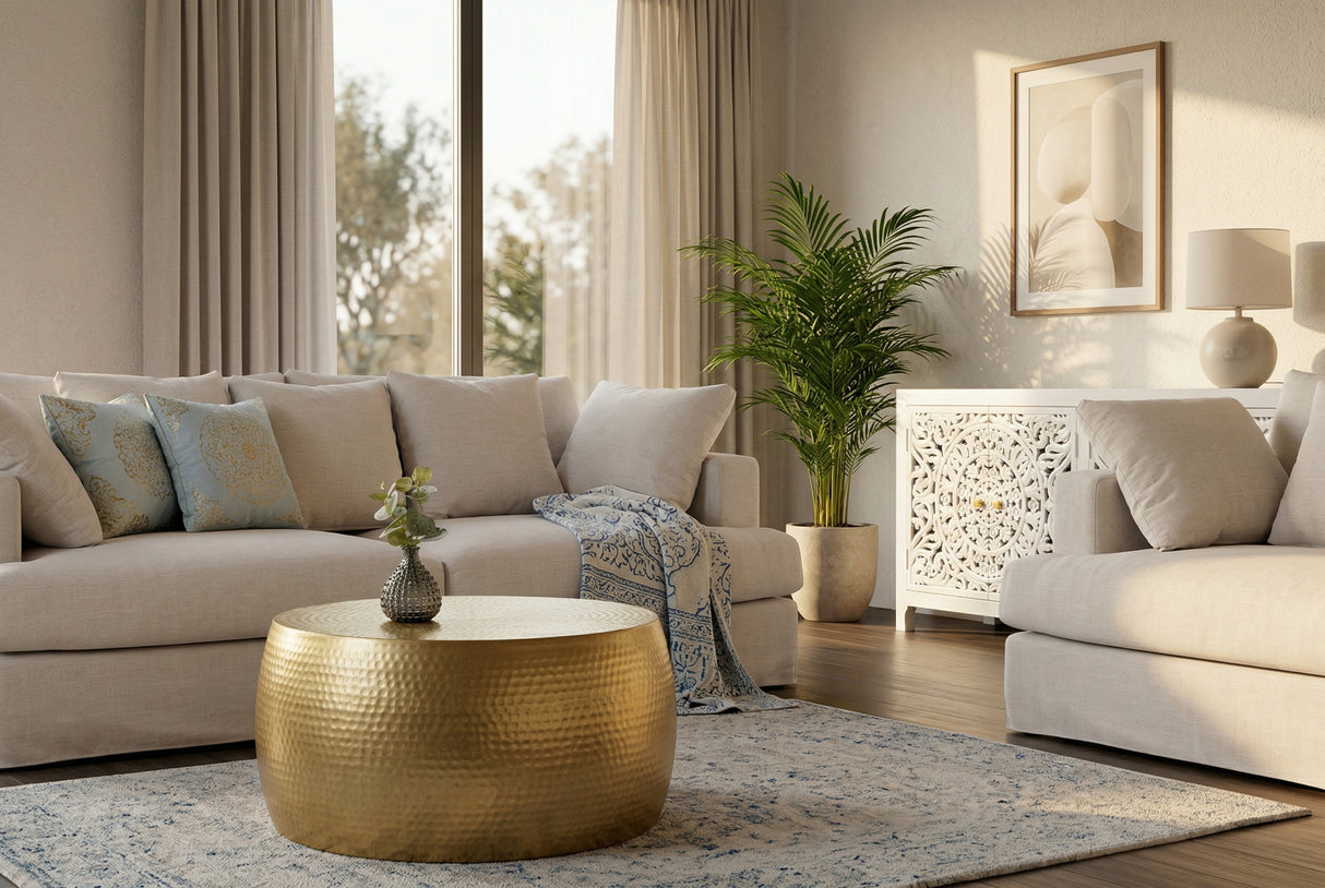 Couchtisch ORIENT II 60cm mit Hammerschlageffekt gold