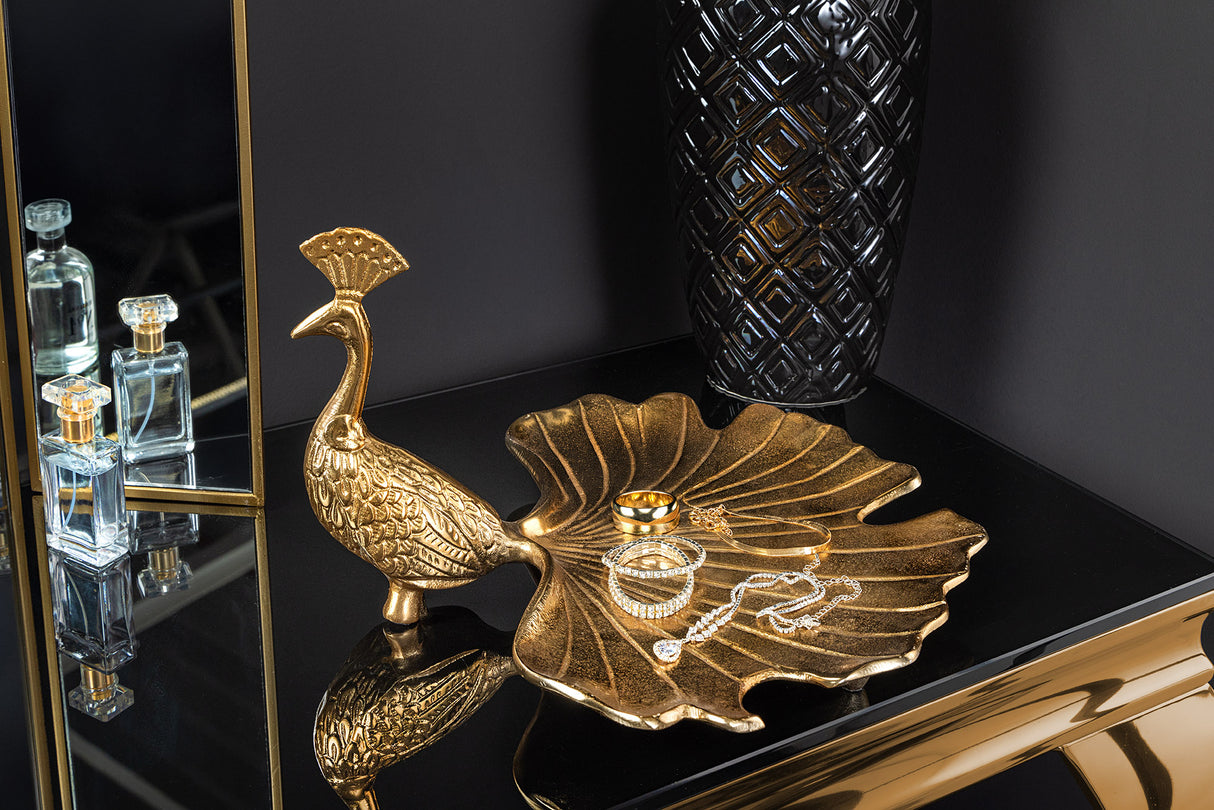 Platter WILDLIFE PEACOCK 40cm sculpture gold
