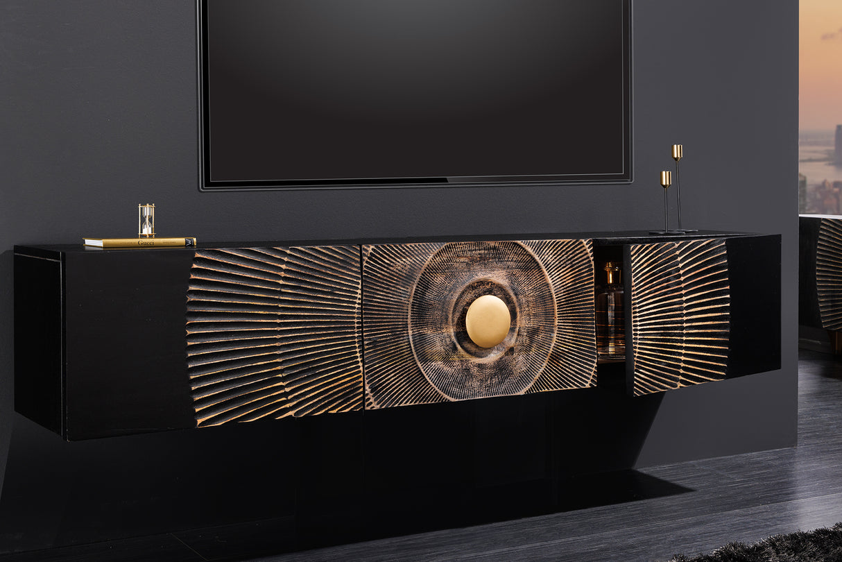TV-Board GOLDEN SUNSET 160cm 3D hängend Mangoholz schwarz