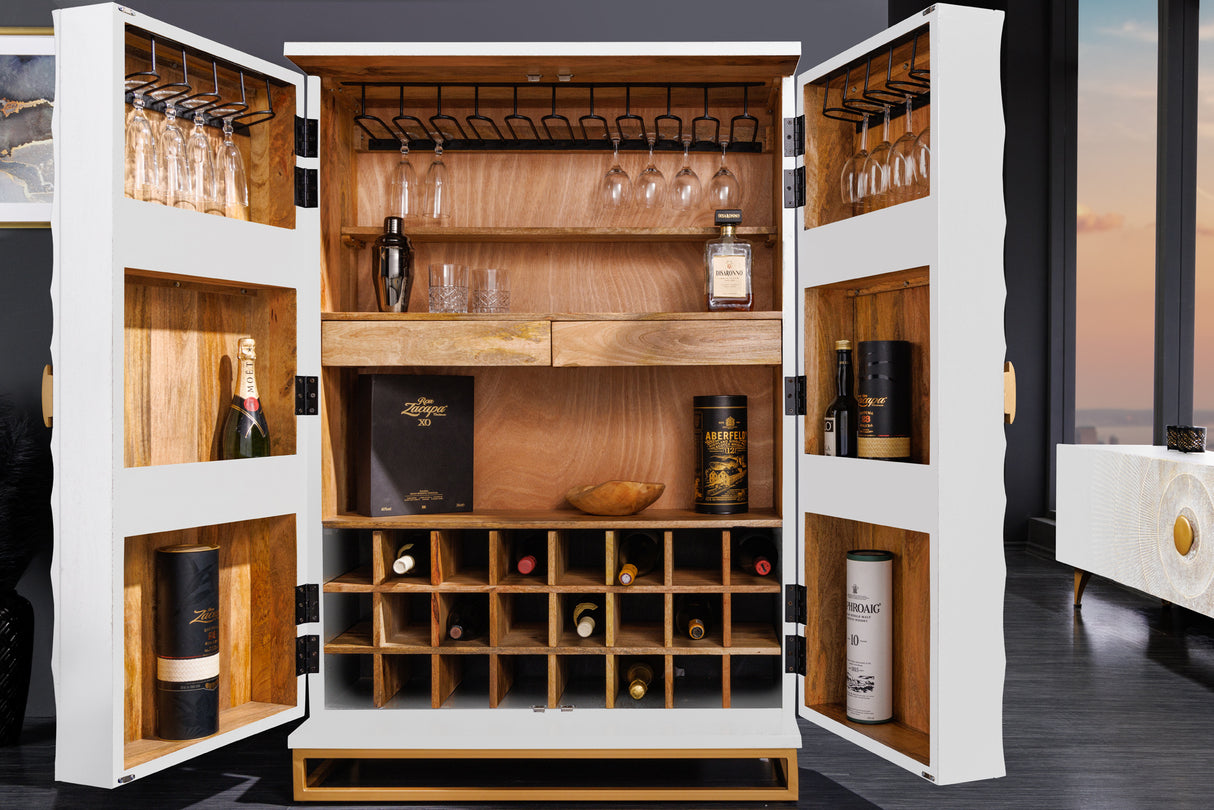 Bar cabinet GOLDEN SUNSET 140cm 3D mango wood white handmade