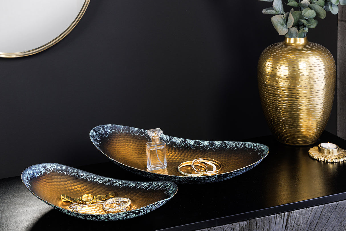 Schale ORIENT 35-45cm 2er Set Hammerschlageffekt gold mit Patina