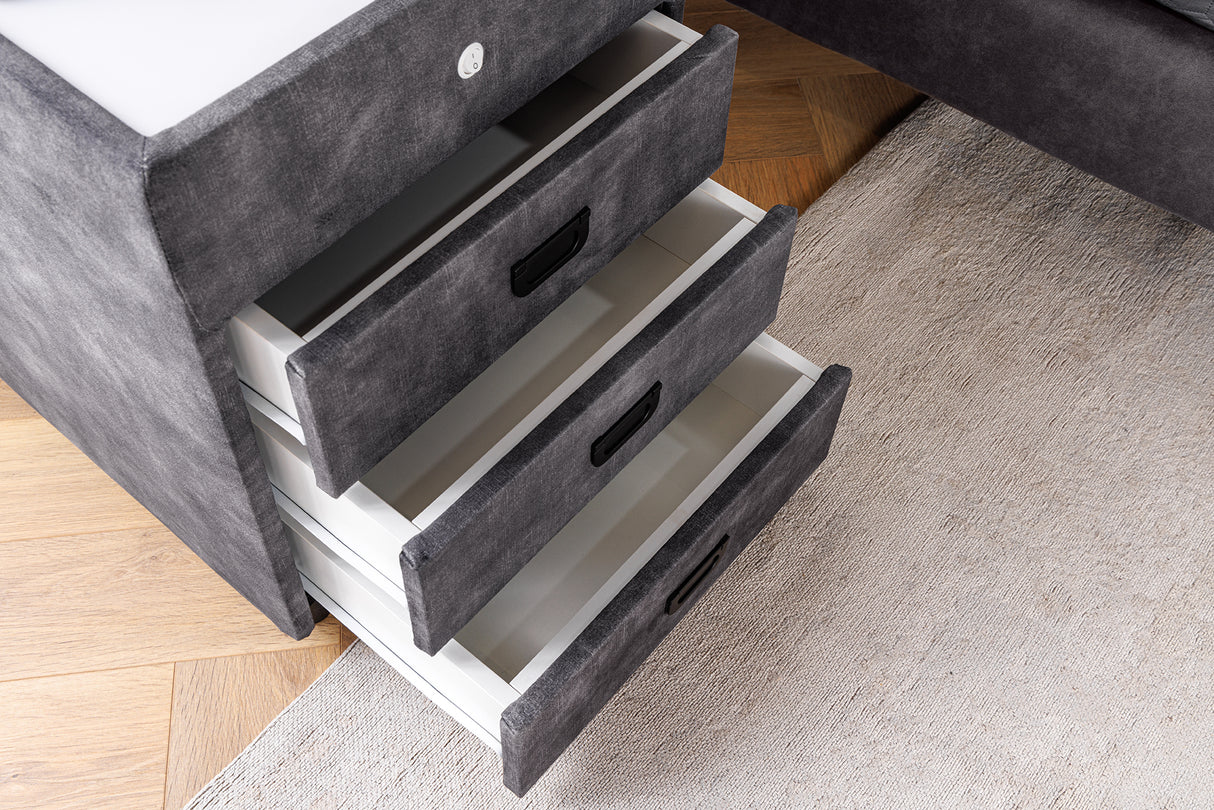 Bedside table PARIS w/ LED light 55cm velvet grey