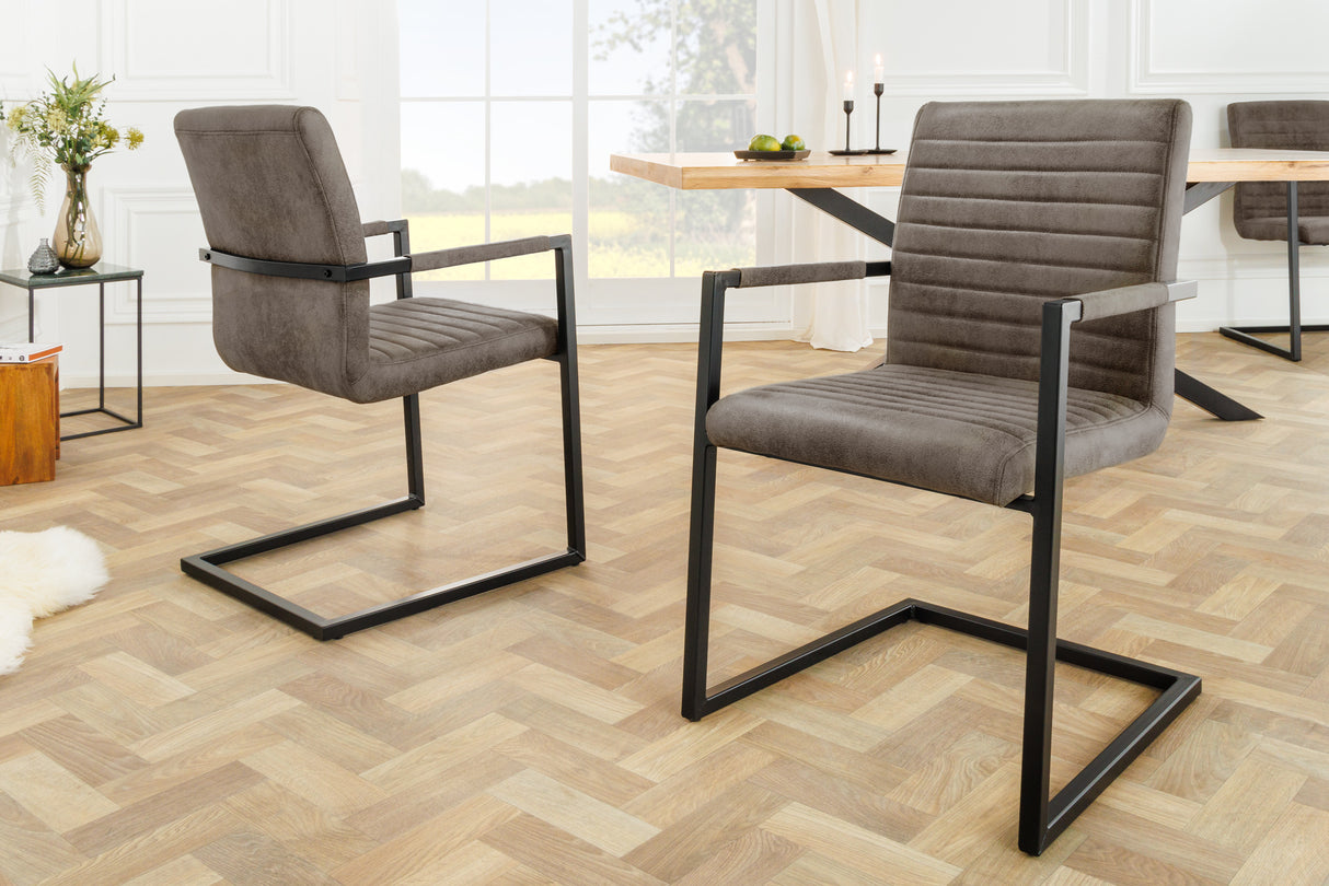 Freischwinger LOFT mit Armlehnen Eisenbeine Mikrofaser taupe grau