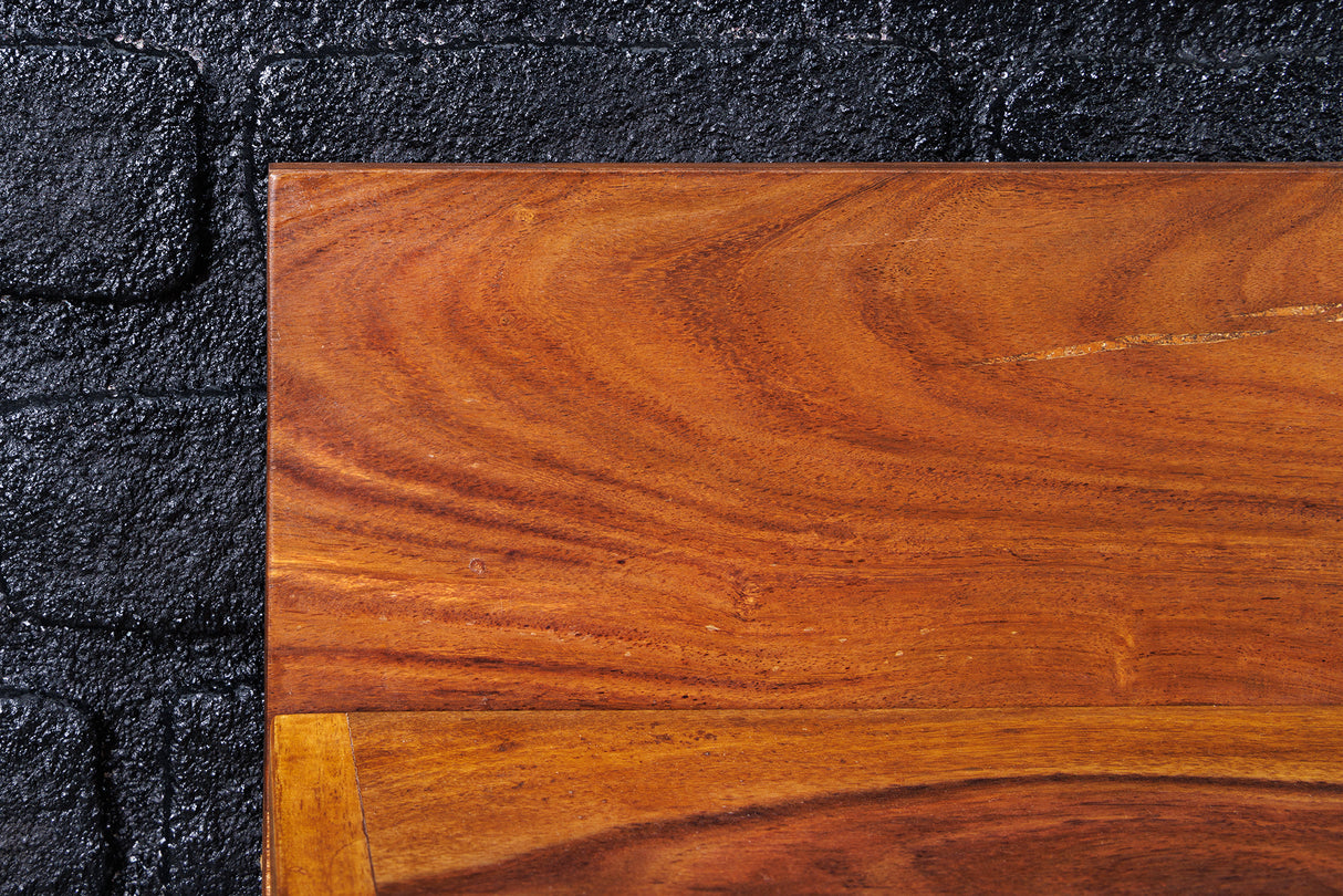 Wandregal MAKASSAR 140 cm, Naturstein-Finish, Sheesham-Holz