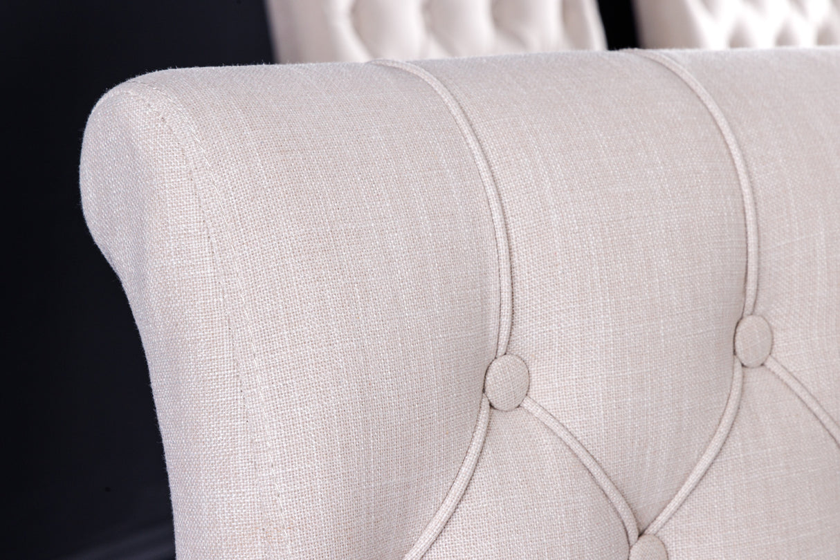 Chair CASTLE w/ armrests black legs textured fabric beige in chesterfield style