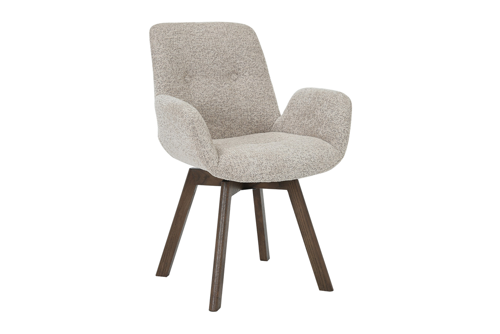 Chair BALTIC rotatable 360° w/ armrests bouclé tweed soft taupe brown