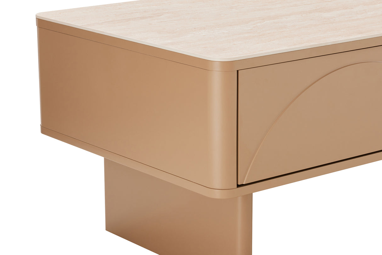 Coffee table SAVOY 120cm 3D natural w/ travertine marble ceramic top