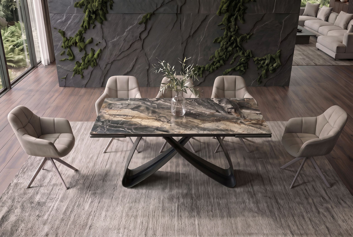 Esstisch INFINITY 180-220-260cm ausziehbar Keramik Marmoroptik taupe