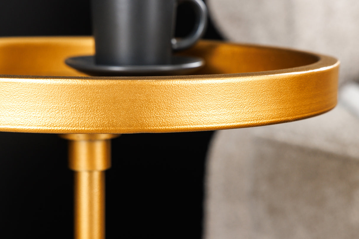 Beistelltisch TRAYFUL 60cm grauer Marmorsockel goldener Rahmen und Platte