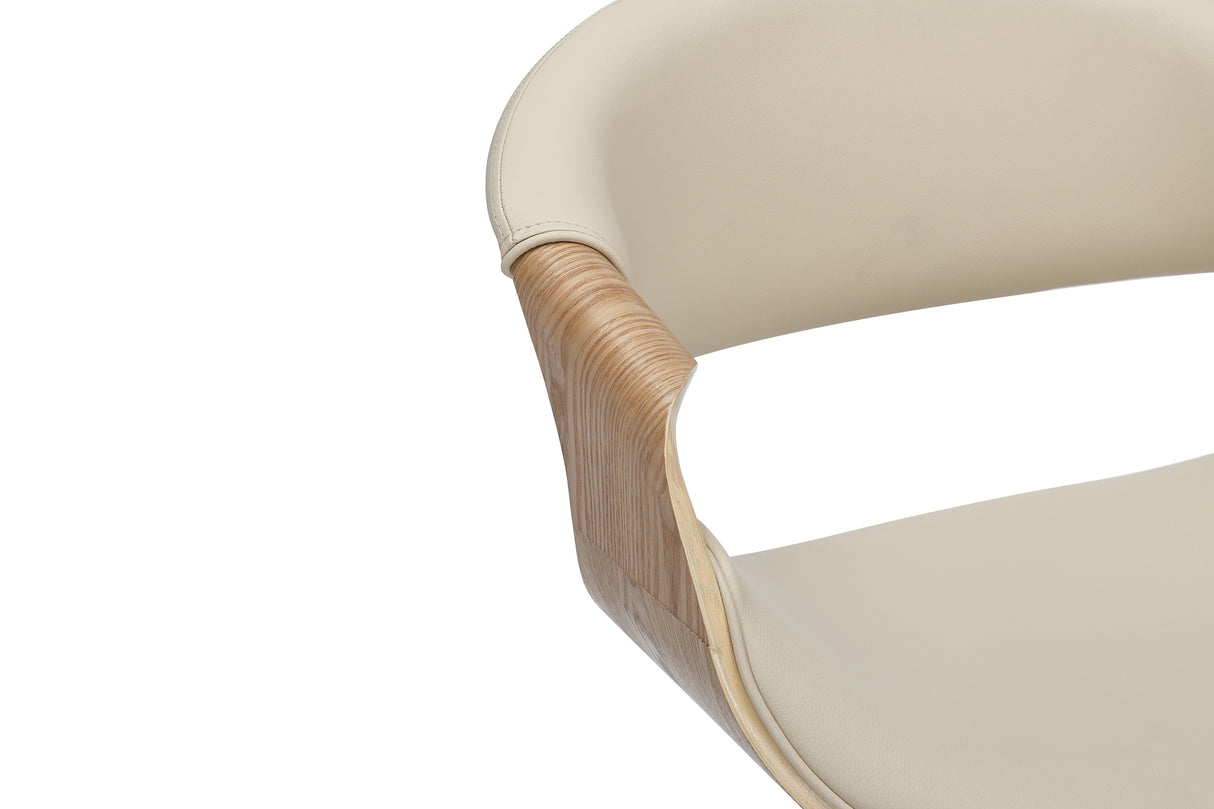Bar stool ORGANIC 89-100cm rotatable w/ armrests artificial leather creamy beige and oak wood look