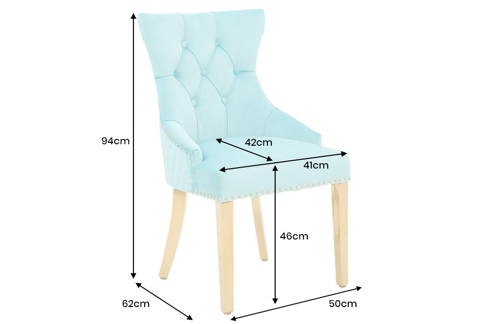 Chair CASTLE DELUXE w/ lion´s head handle velvet blue golden legs in baroque style