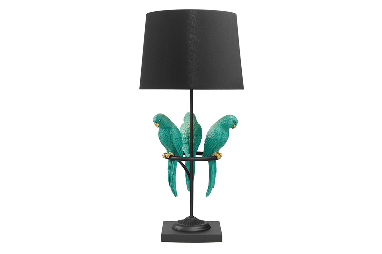 Tischleuchte WILDLIFE 75cm grüne Papageien Polyresin