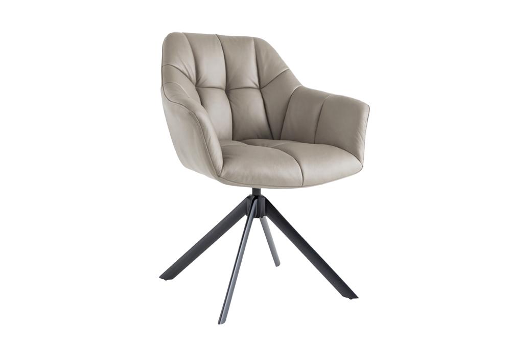 Drehstuhl PAPILLON drehbar 180° m. Armlehnen Leder taupe