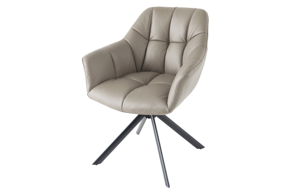 Swivel chair PAPILLON rotatable 180° w/ armrests leather taupe