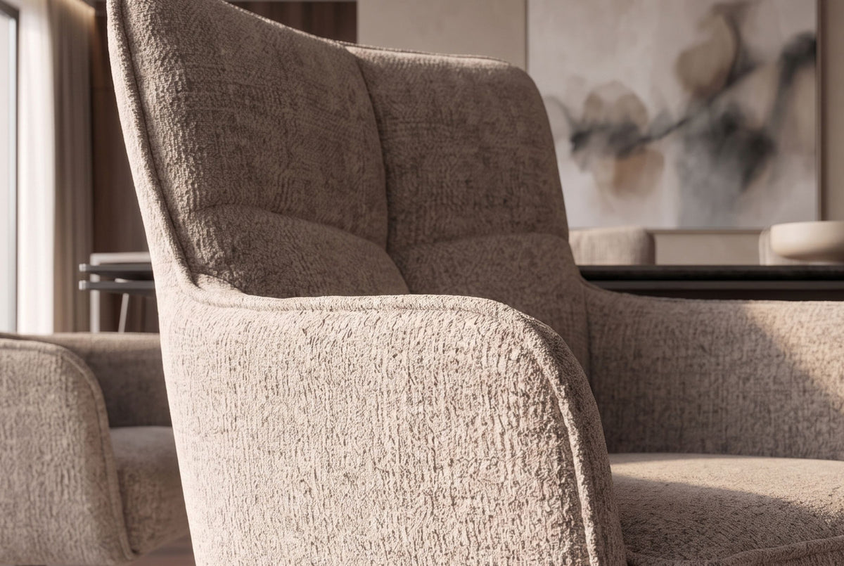 Drehstuhl LUGANO 360° Auto-Return-Funktion mit Armlehnen 150 Kg Belastbarkeit Chenille-Tweed taupe