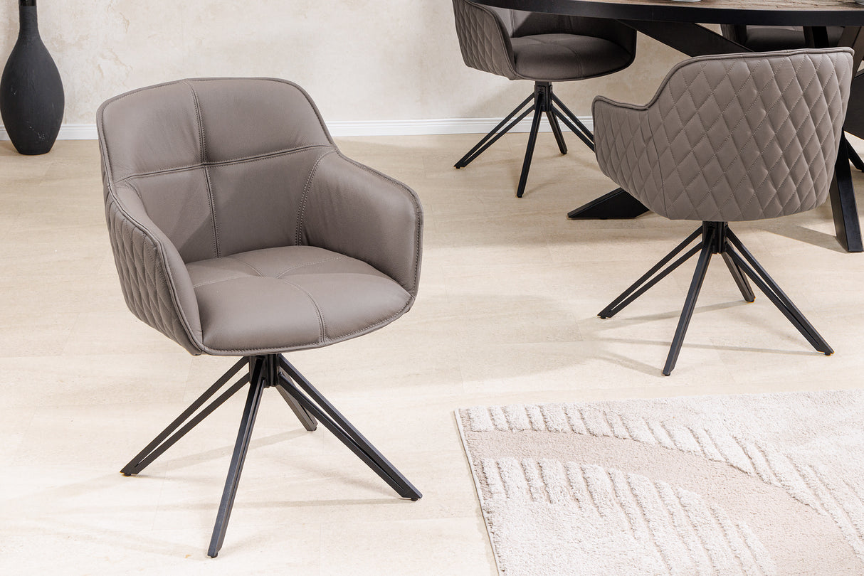 Drehstuhl EUPHORIA drehbar 180° mit Armlehnen Leder taupe