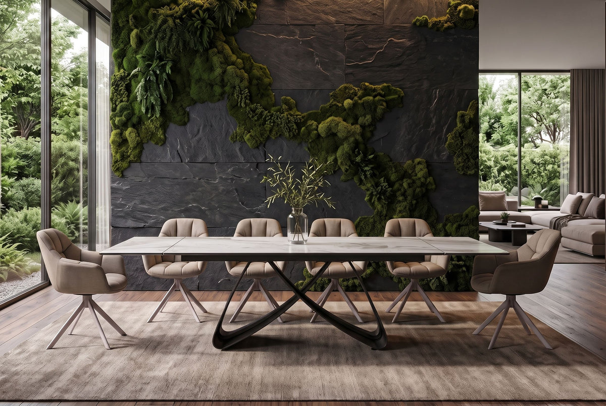 Dining table INFINITY 180-220-260cm extendable ceramic marble look white