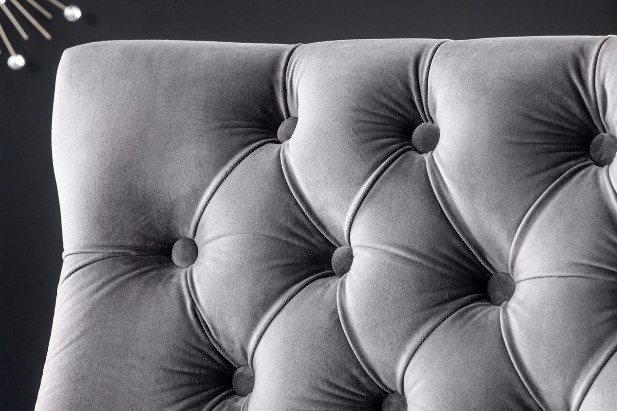 Sofa bench CASTLE DELUXE 165cm w/ lion´s head velvet grey in baroque style