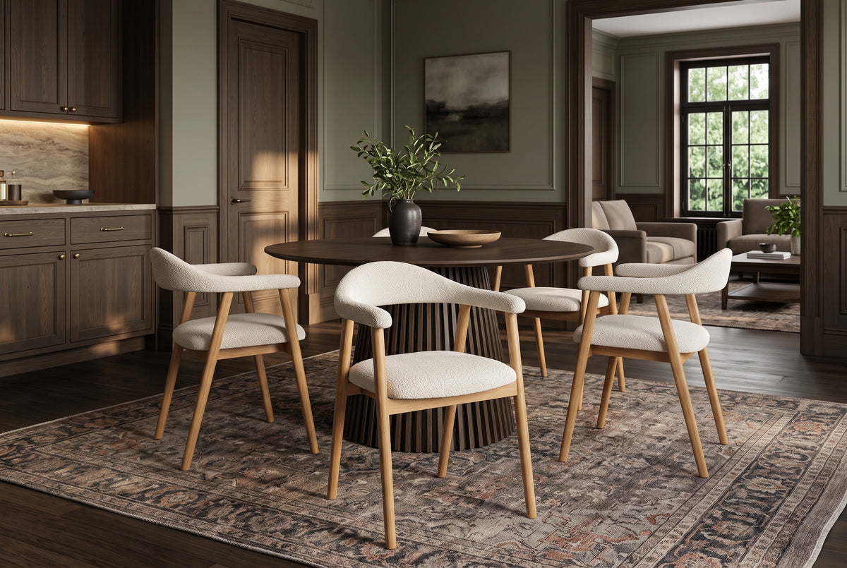 Chair VALHALLA WOOD w/ armrests textured fabric creamy and oak wood natural