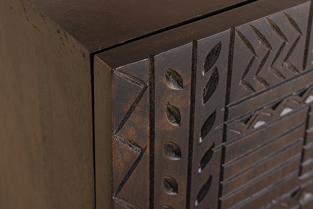 Sideboard TRIBAL 180cm 3D Antik-Look Mangoholz dunkelbraun