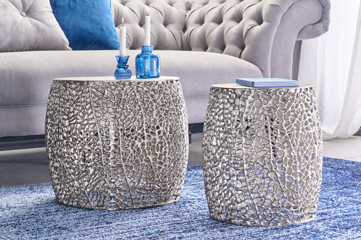 Coffee table LEAF 40cm set of 2 silver