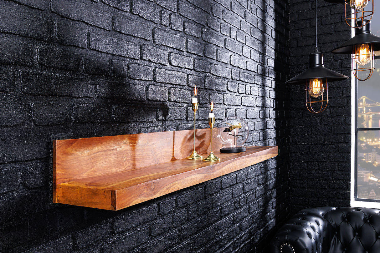 Wall shelf MAKASSAR 80cm natural stone finish sheesham wood