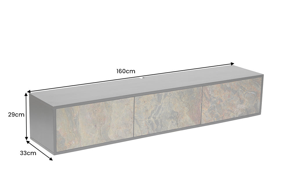 TV Board MOUNTAIN SOUL 160cm hängend Akazie Naturstein Optik schwarz natur