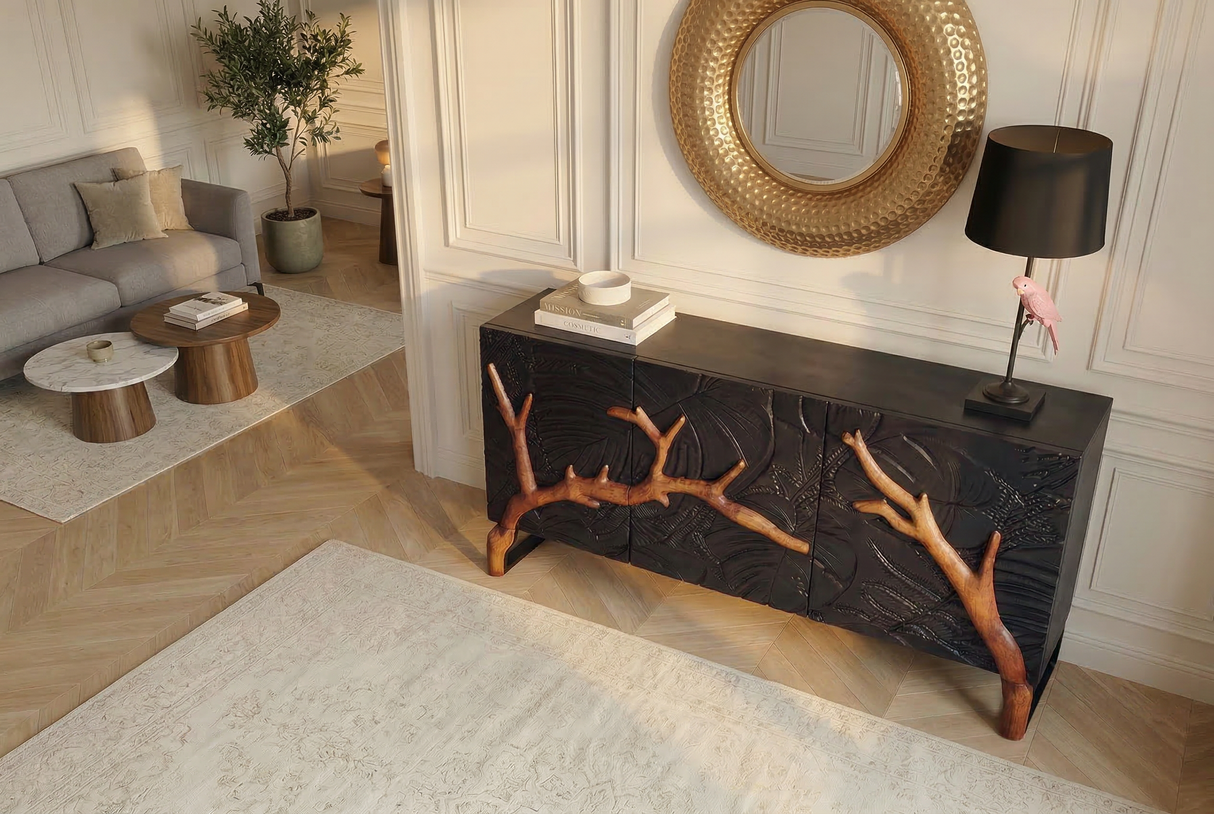 Sideboard FOREST 160cm 3D mango wood black brown