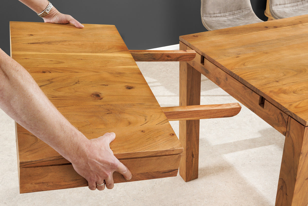 Dining table PURE 120-200cm extendable acacia wood 95mm natural honey finish