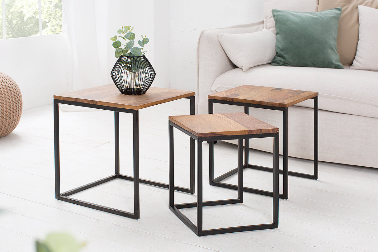 Beistelltisch ELEMENTS 30-40cm 3er Set Sheesham Holz