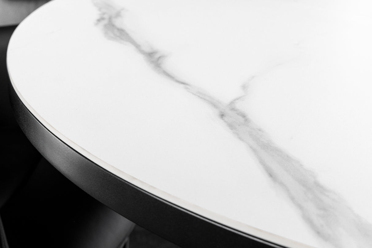 Dining table MIKADO 120-160cm round extendable marble look white ceramic tempered glass