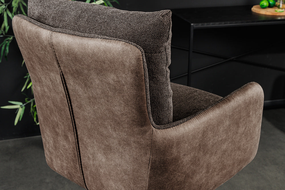 Bar stool BIG GEORGE w/ armrests flat woven fabric velvet taupe rotatable