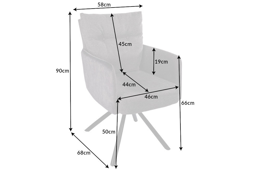 Swivel chair BIG GEORGE with armrests flat woven fabric grey rotatable