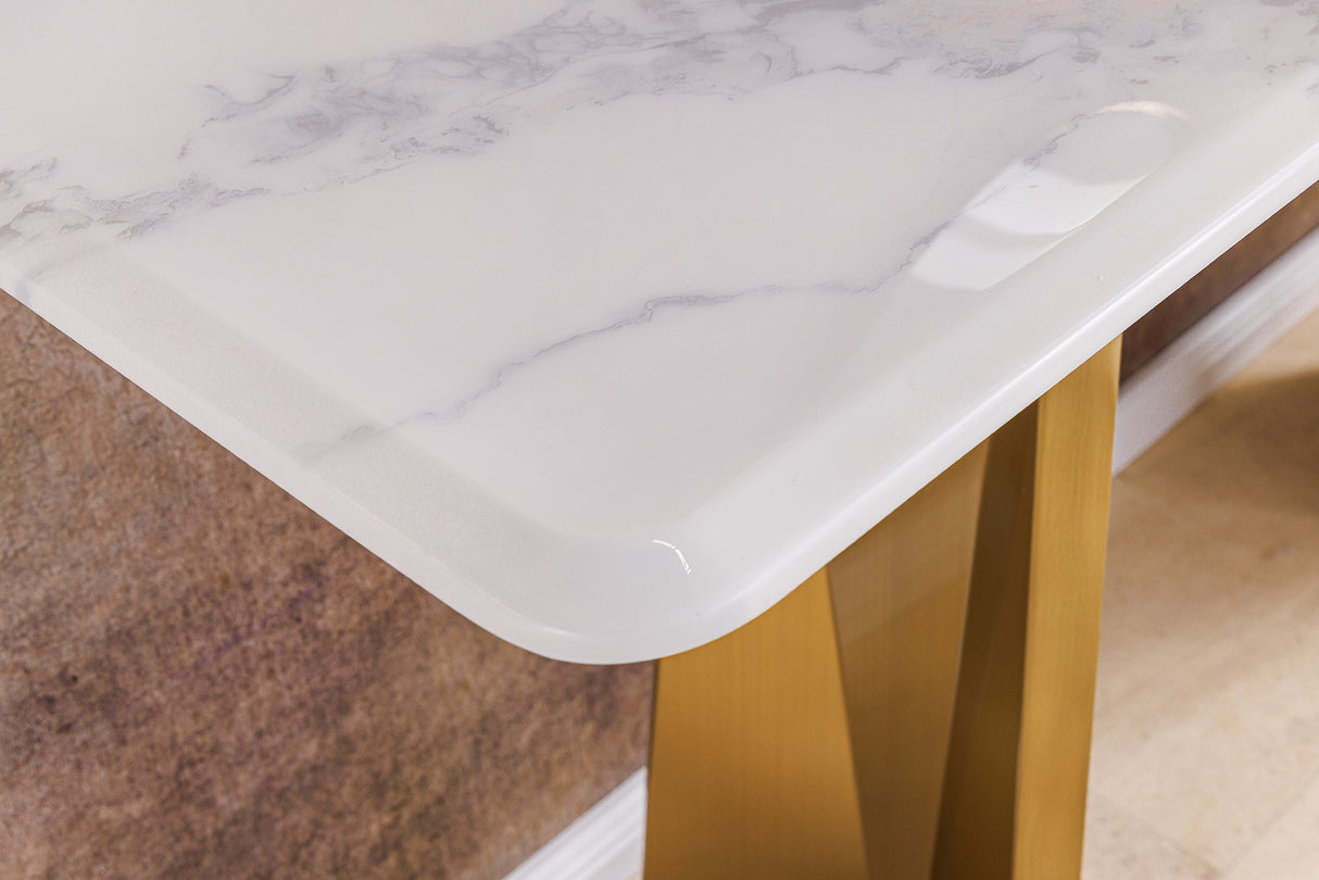 Console EXTRAVAGANCIA 140cm w/ champagne golden legs white marble top