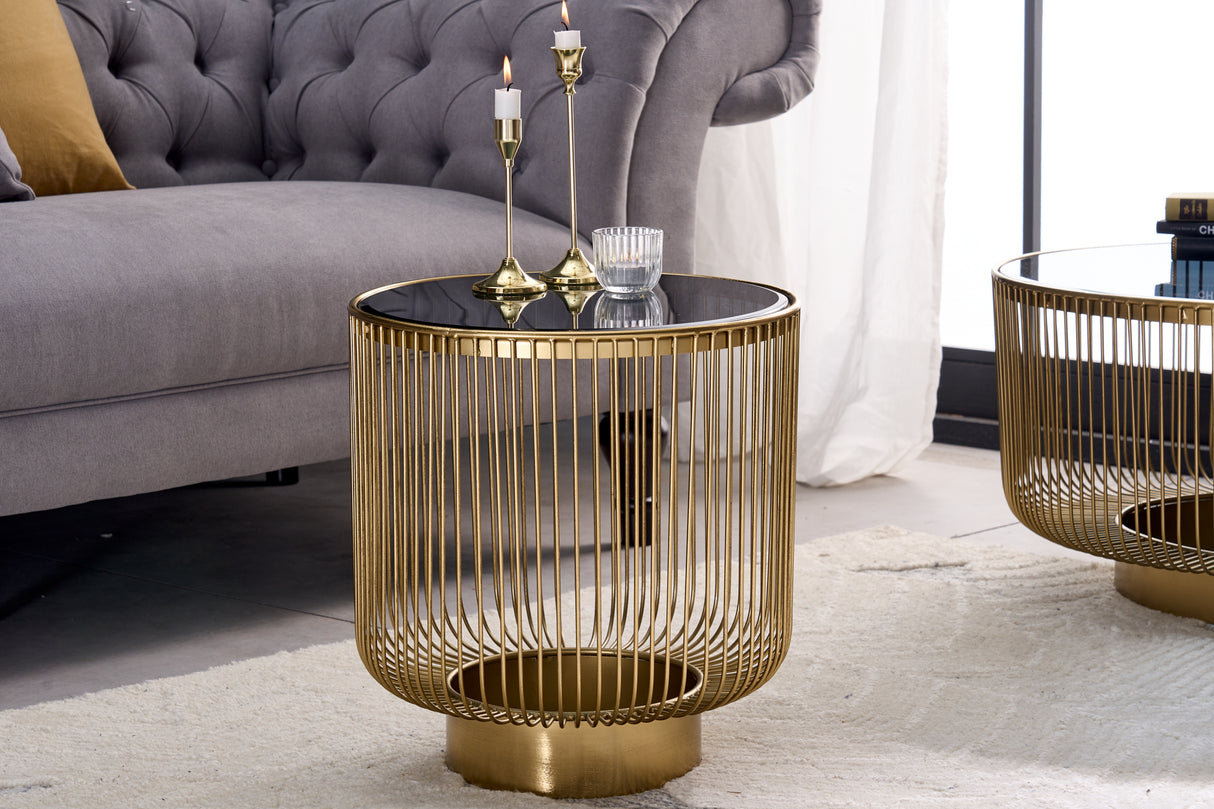 Coffee table VARIATION 40cm gold with black glass