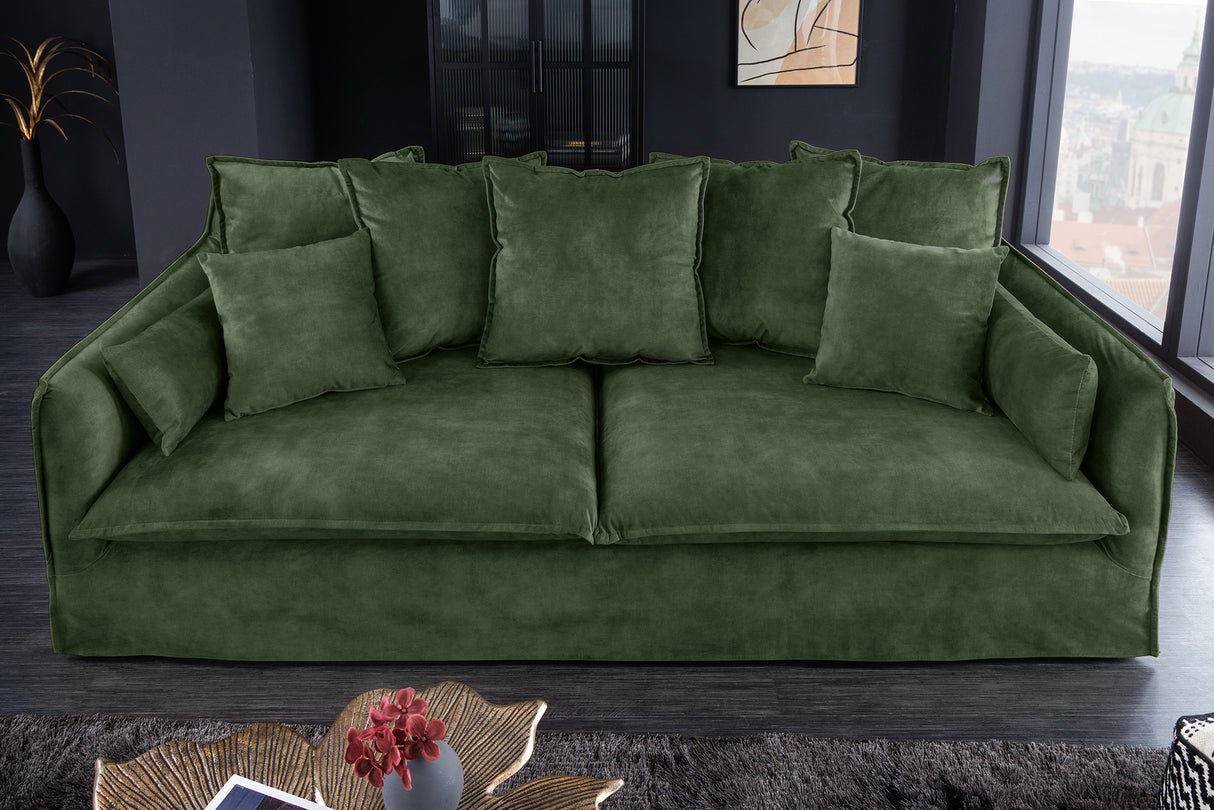 Sofa HEAVEN 200cm 3-Sitzer Federkern abnehmbarer Bezug Samt dunkelgrün