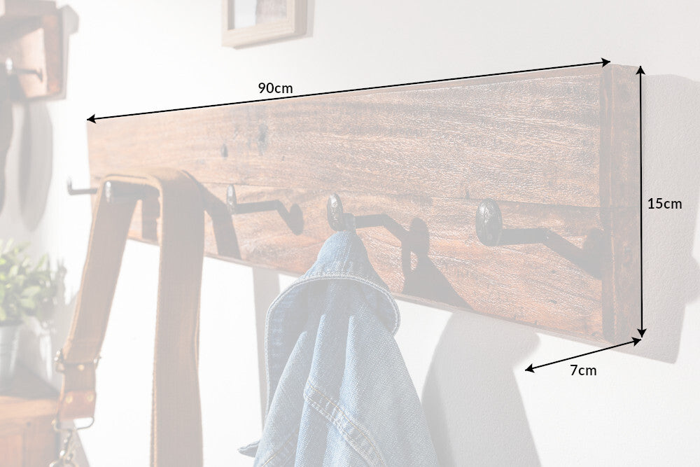 Wall coatrack HEMINGWAY 90cm recycled massive wood