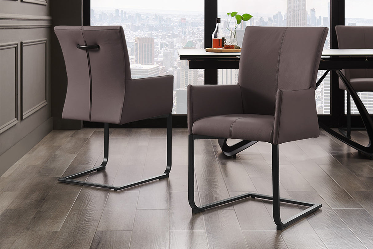 Freischwinger SAMSON mit Griff und Armlehnen Leder taupe grau