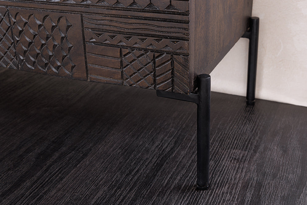 Sideboard TRIBAL 180cm 3D Antik-Look Mangoholz dunkelbraun