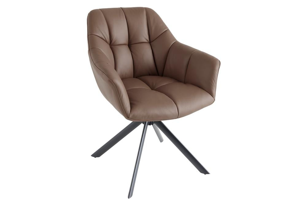 Drehstuhl PAPILLON 180° drehbar m. Armlehnen Leder braun