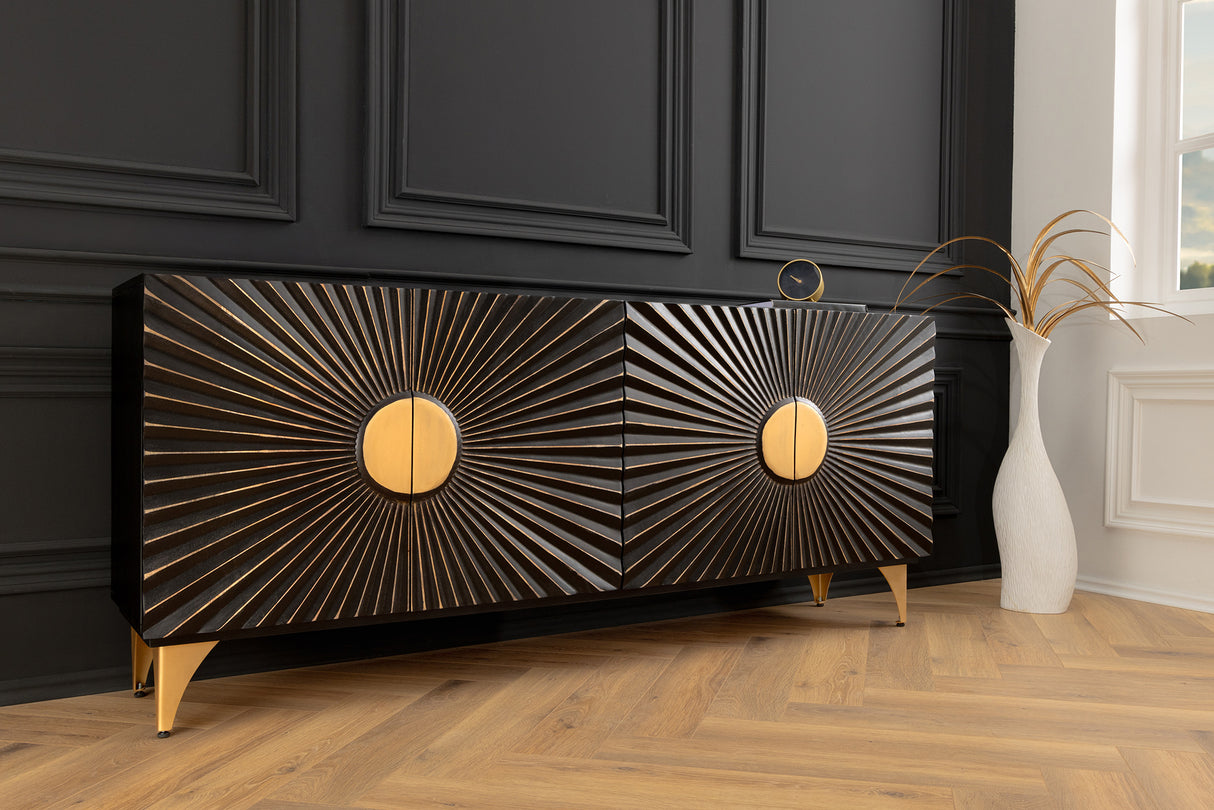 Sideboard SOLARIS 180cm 3D Mango Schwarz Gold