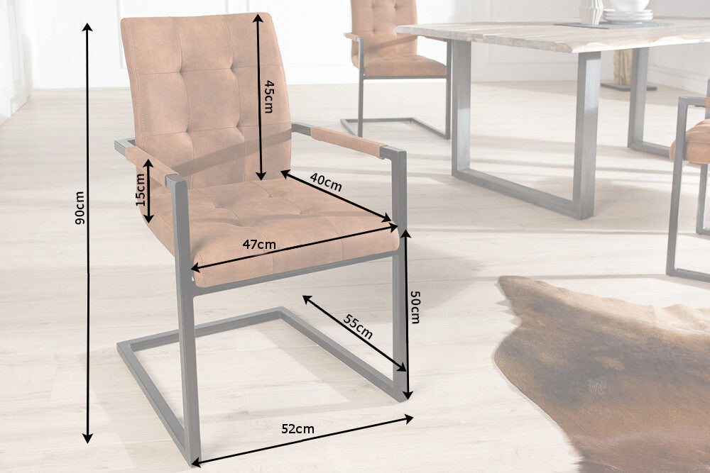Cantilever chair OXFORD with armrests microfibre vintage brown