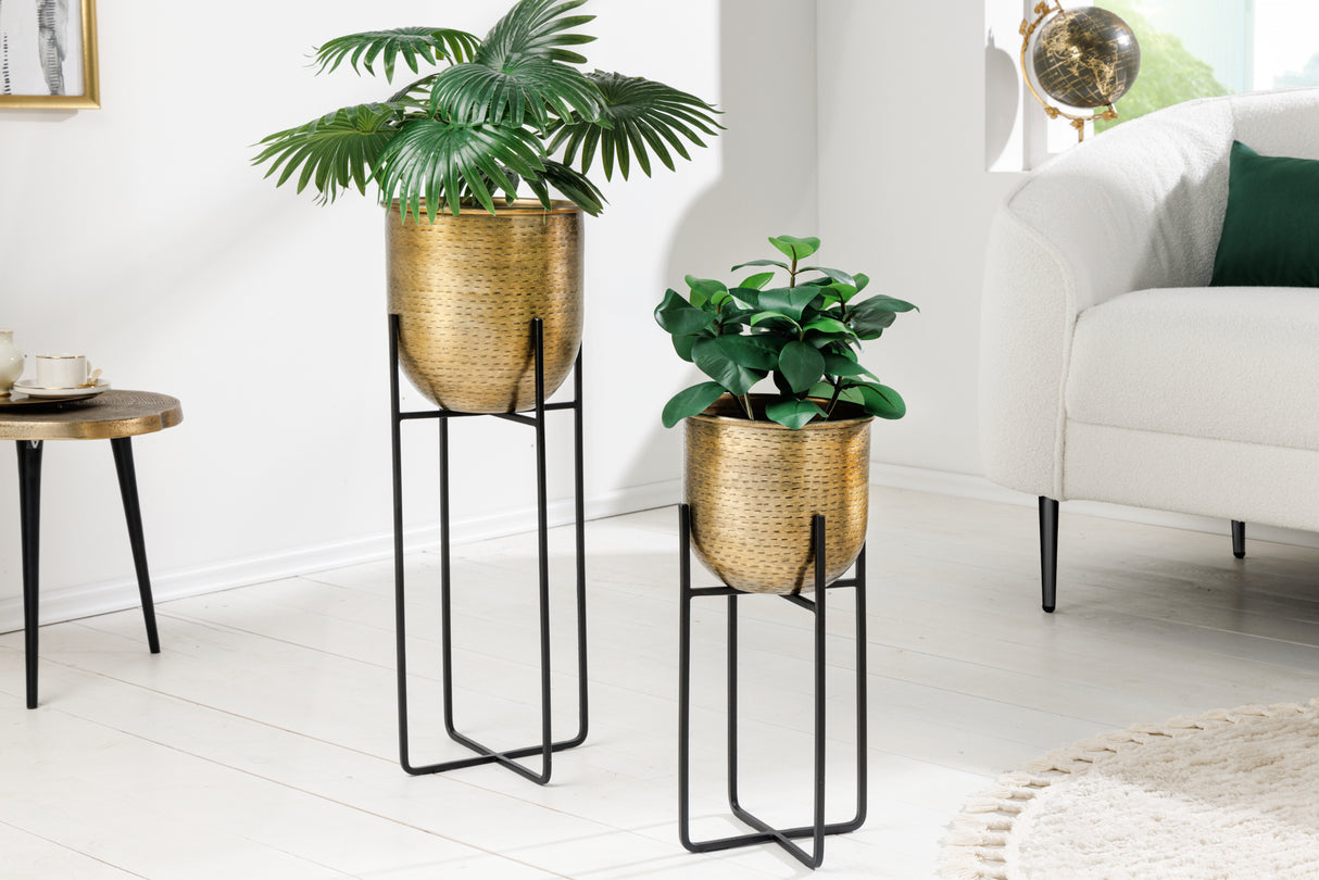 Flower pot UNIT 70-50cm set of 2 black gold incl. frame