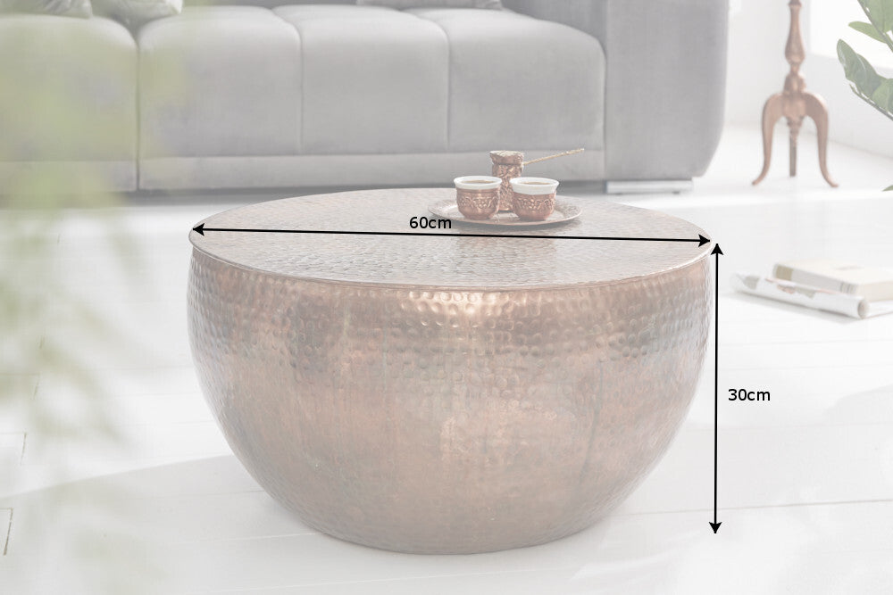 Couchtisch ORIENT II 60cm Kupfer meliert mit Hammerschlageffekt
