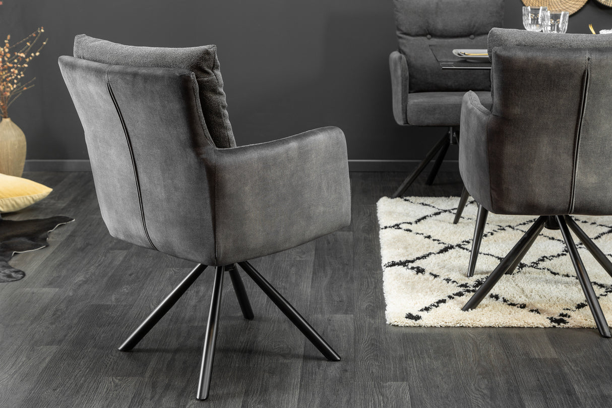 Swivel chair BIG GEORGE with armrests flat woven fabric anthracite rotatable